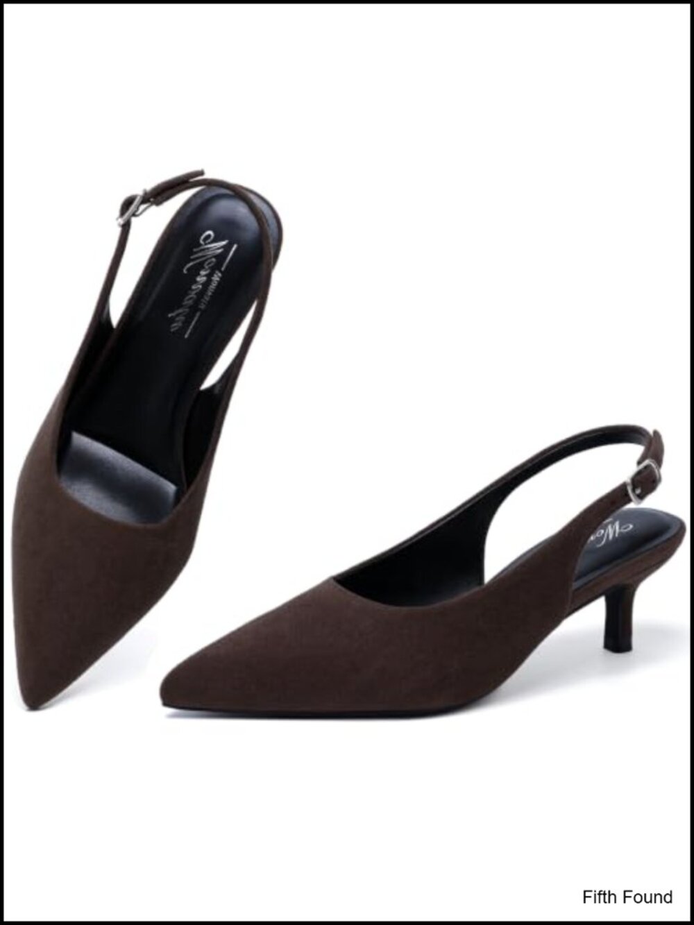 Wonvatu Kitten Heel Slingback Pointed Toe Suede Pumps